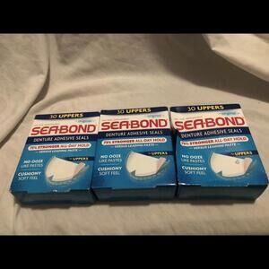 Lot Of (3) Sea-Bond Denture Adhesive Seals Uppers Original 30 Per Box  Save Big$